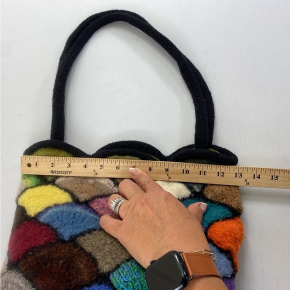 Colorful Felted “Stained Glass” Patchwork Fan Lined Rainbow Fish Hobo Bag Purse - Picture 10 of 13